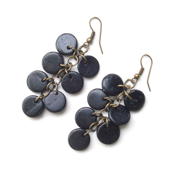 Black wooden discs chandelier earrings