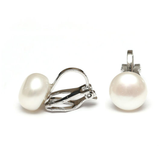 Grade AA freshwater button pearl with white gold-plated clips