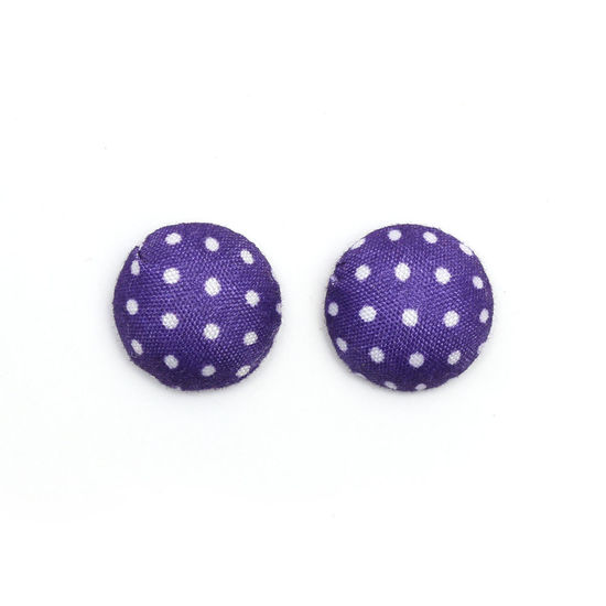Handmade purple polka dot fabric covered button...