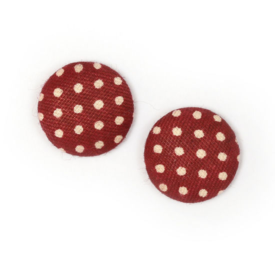 Coffee polka dot fabric covered round button