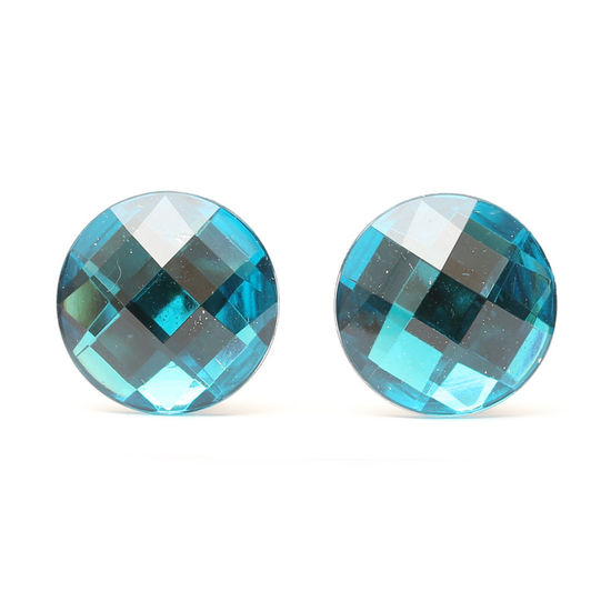 Teal faceted acrylic rhinestone round button clip-on...