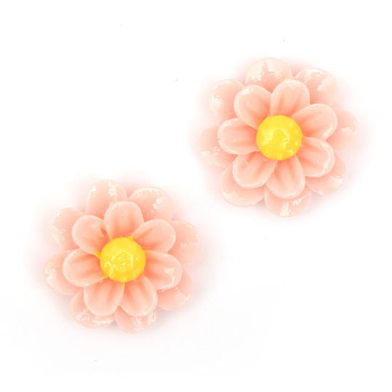 Pink daisy flower with gold-tone clip earrings