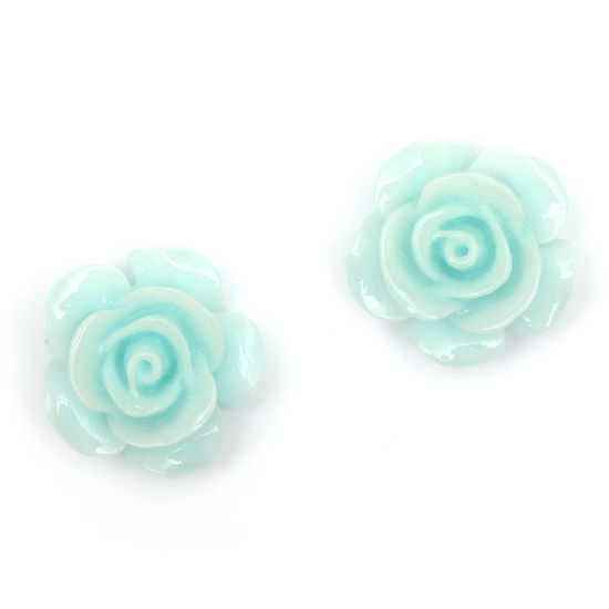 Aquamarine rose flower with gold-tone clip earrings