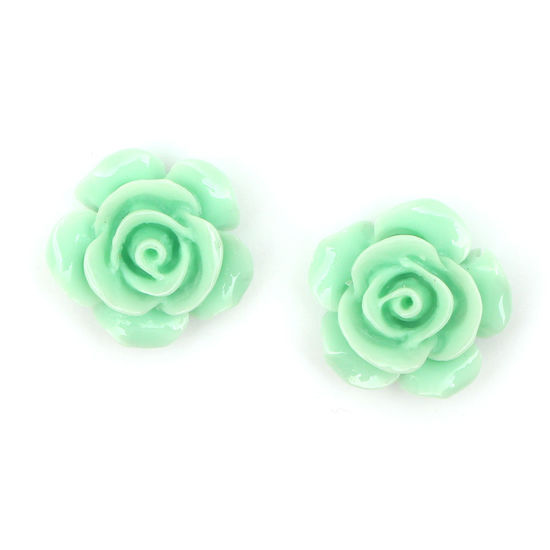 Pale green rose flower with gold-tone clip earrings