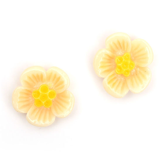 Peach puff plum blossom flower with gold-tone clip earrings