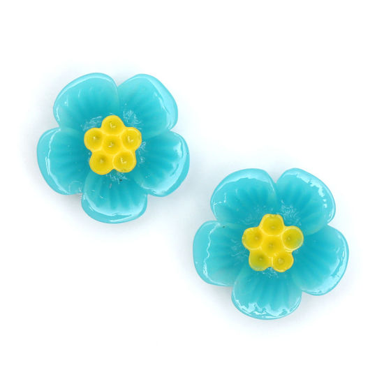 Medium turquoise plum blossom flower with gold-tone clip earrings