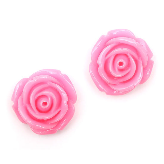 Hot pink rose flower with gold-tone clip earrings