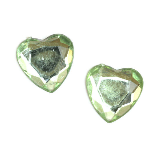 Light green faceted acrylic rhinestone heart clip on earrings