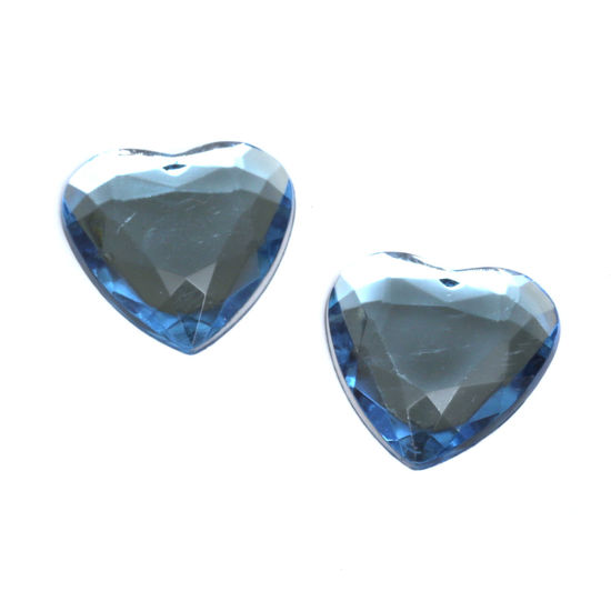 Light blue faceted acrylic rhinestone heart clip on earrings