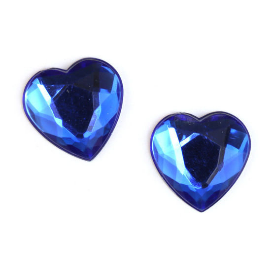 Blue faceted acrylic rhinestone heart clip on earrings