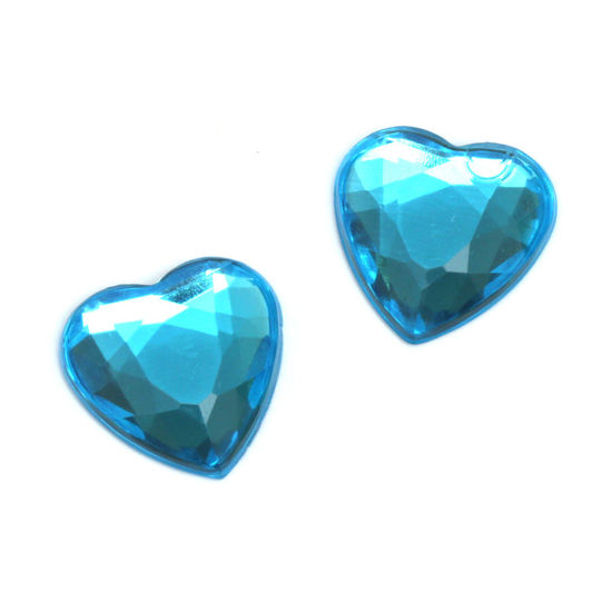 Deep sky blue faceted acrylic rhinestone heart...