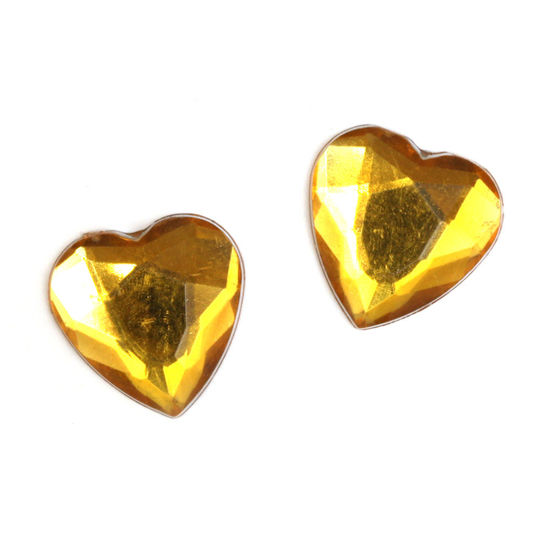 Golden yellow faceted acrylic rhinestone heart clip on earrings