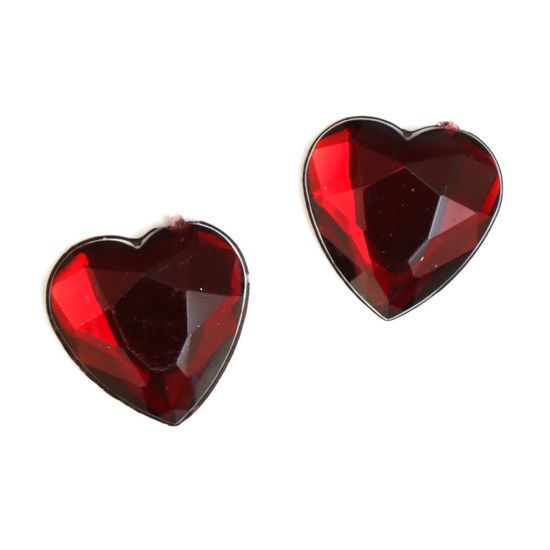 Crimson faceted acrylic rhinestone heart clip on earrings