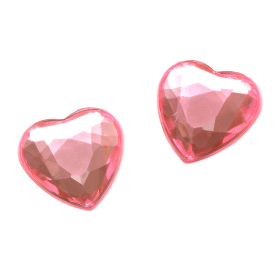 Pearl pink faceted acrylic rhinestone heart clip on earrings
