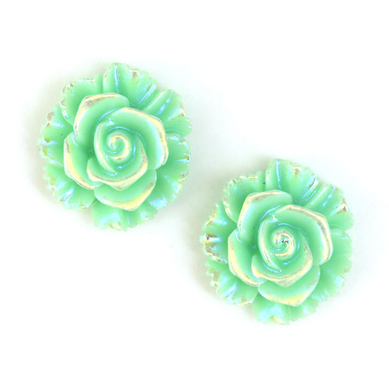 Aquamarine AB color plated flower clip on earrings