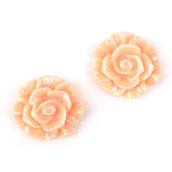 Peach orange AB color plated flower clip on earrings