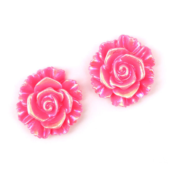 Hot pink AB color plated flower clip on earrings