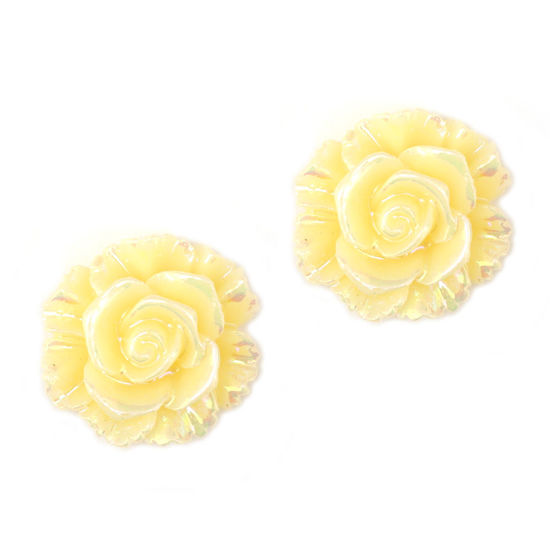 Light yellow AB color plated flower clip on earrings