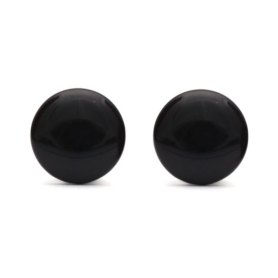 Plain Black Acrylic Round Button Clip on Earrings