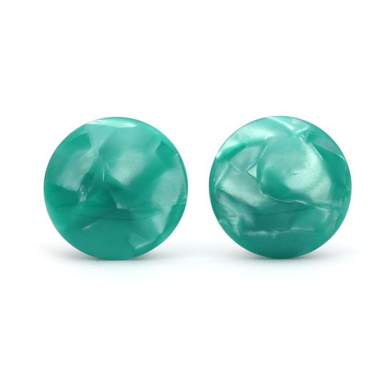 Dark Cyan Marble Effect Round Button Clip on Earrings