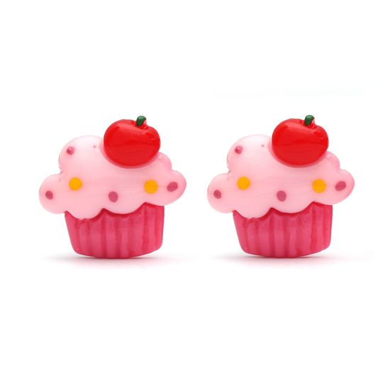 Baby Pink Fruit Cupcake Clip on Earrings