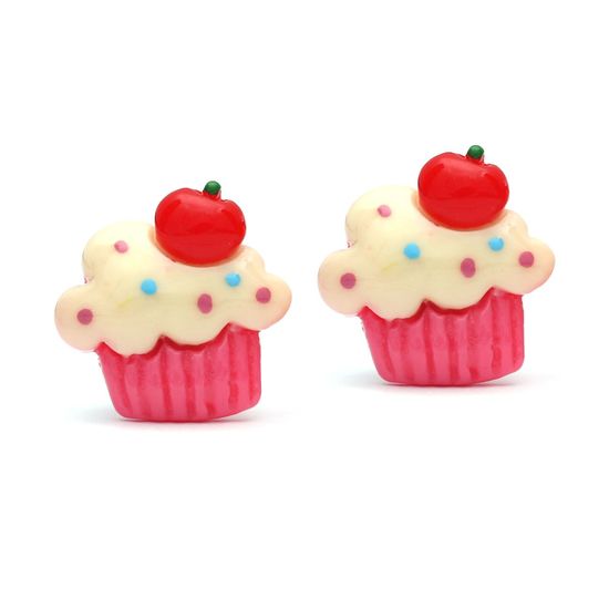 Beige Fruit Cupcake Clip on Earrings
