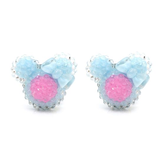 Blue Pink Mouse Shaped Clip On Earrings
