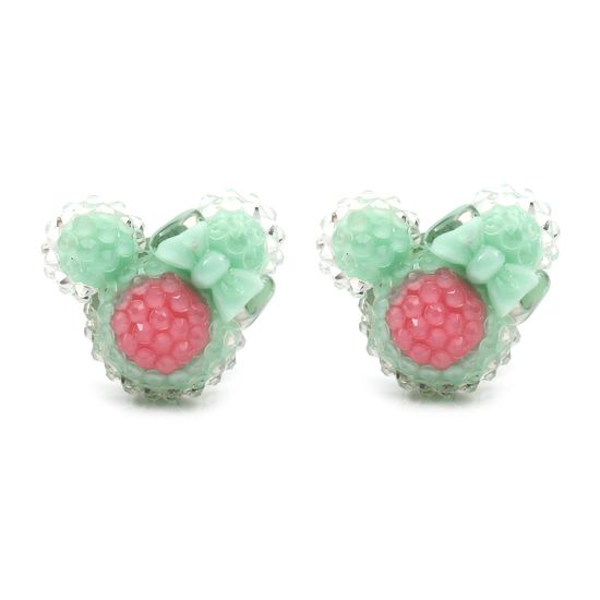 Green Pink Mouse Shaped Clip On Earrings