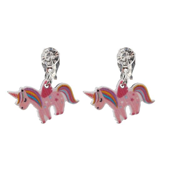Pink Unicorn Drop Clip On Earrings