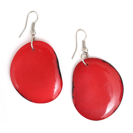 Red Tagua slice dangle earrings