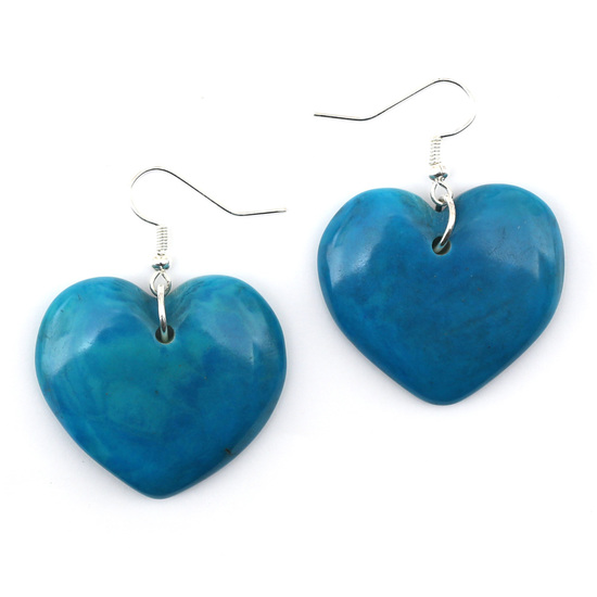 Turquoise carved heart shape Tagua dangle earrings
