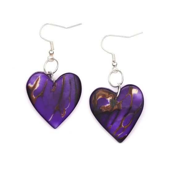 Purple Heart Tagua with Marble Effect Drop Earrings
