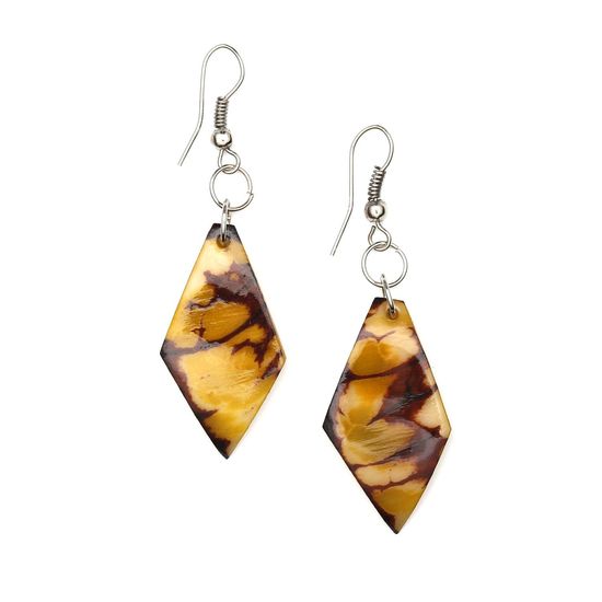 Yellow Diamond-shaped Tagua with Marble Effect Drop Earrings