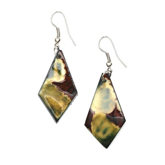 Green Diamond-shaped Tagua with Marble Effect Drop Earrings