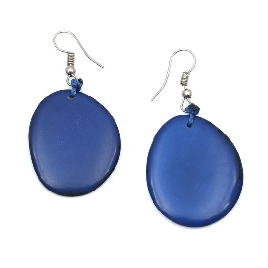Blue Tagua Slice Drop Earrings