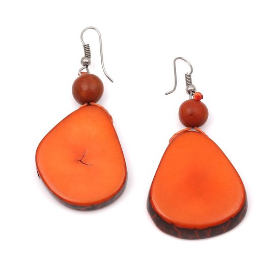 Orange Tagua with Acai Berry Drop Earrings