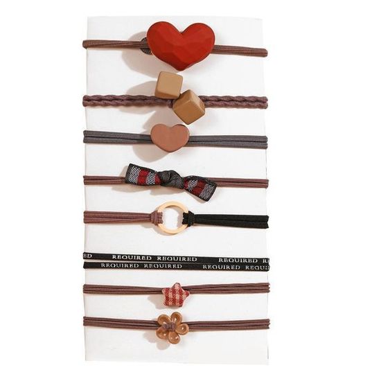8 Pcs Brown Hair Bobbles with Heart Charm