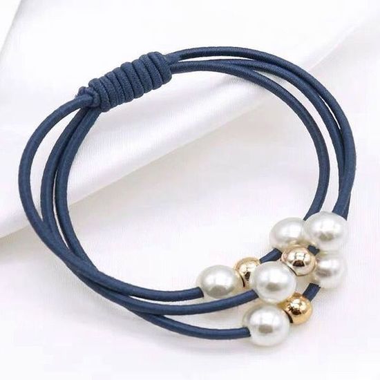 Blue 3-Strand with Gold Tone Beads and Faux Pearls...