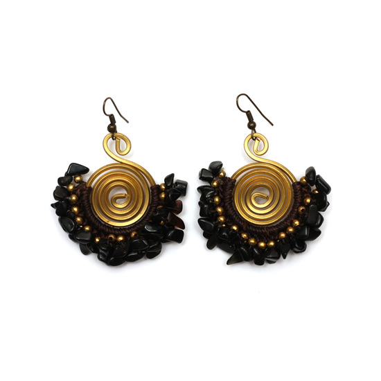 Spiral black stones earrings