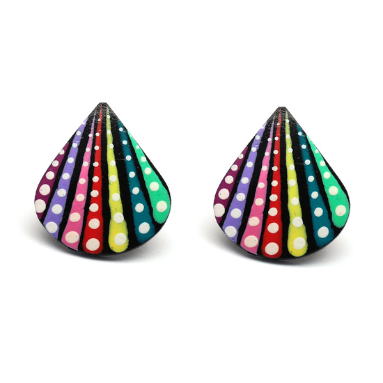 Fan-shaped Coconut Earrings in Rainbow Colours