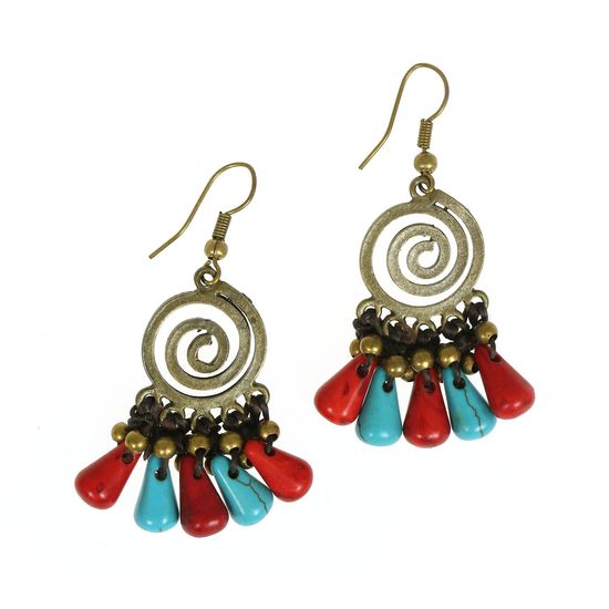 Handmade Turquoise & Red Beads with Spiral Brass...