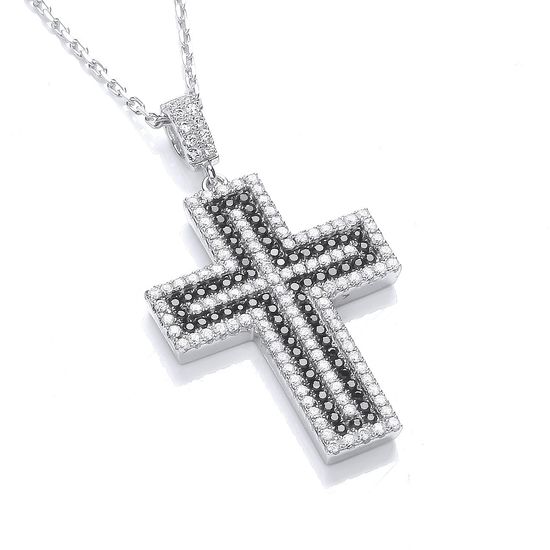 Black & Clear CZ Cross with Chain