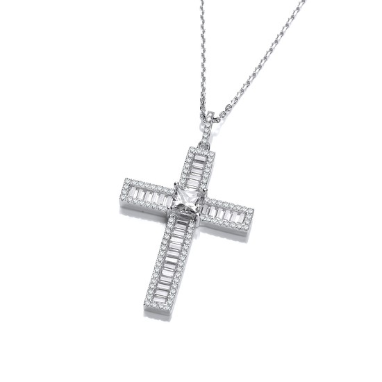 Micro Pave Baguette CZs Cross with Chain