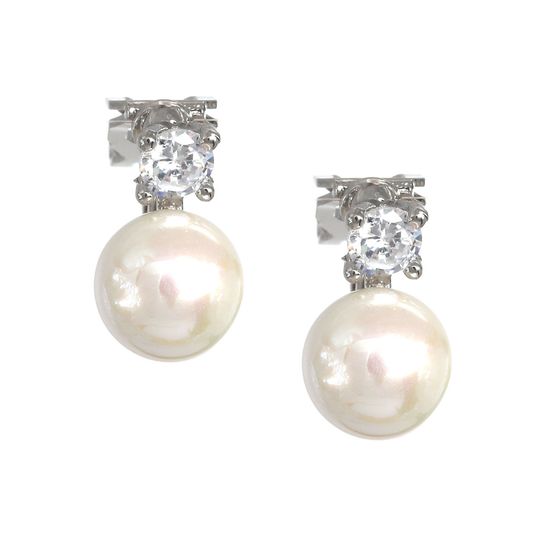 White Gold-plated Cubic Zirconia with Shell Pearl Clip-on Earrings
