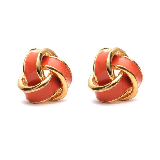 Orange Enamel Knot Gold-Tone Screw Back Clip-on Earrings