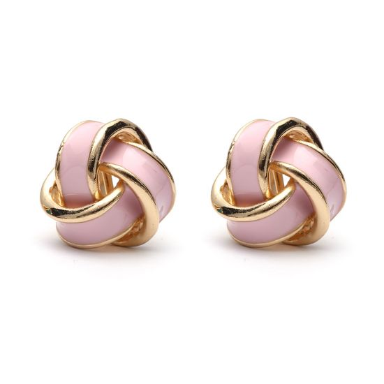 Pink Enamel Knot Gold-Tone Screw Back Clip-on Earrings