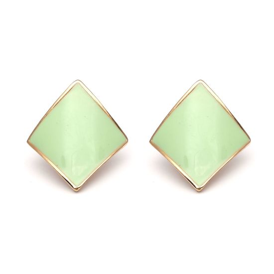 Green Enamel Curved Diamond Shaped Screw Back Clip-on Earrings