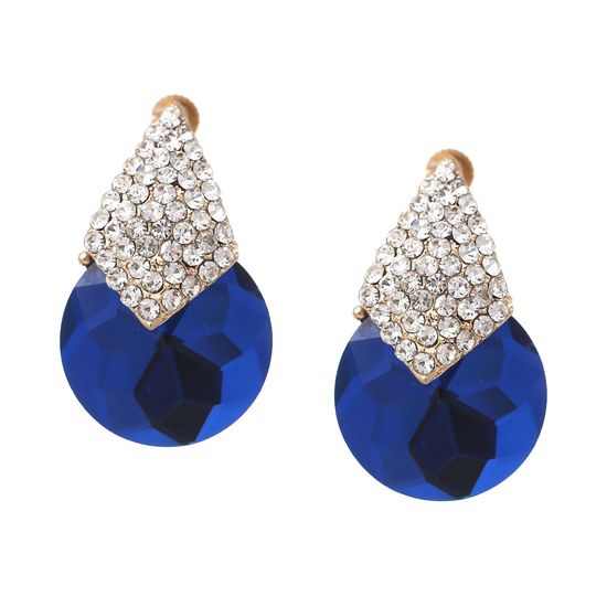 Blue Faceted with Diamante Kite Shaped Screw Back...