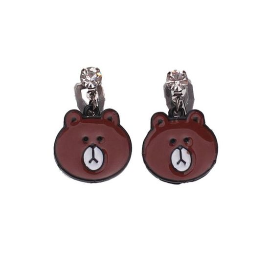 Brown Bear Drop Clip On Earrings