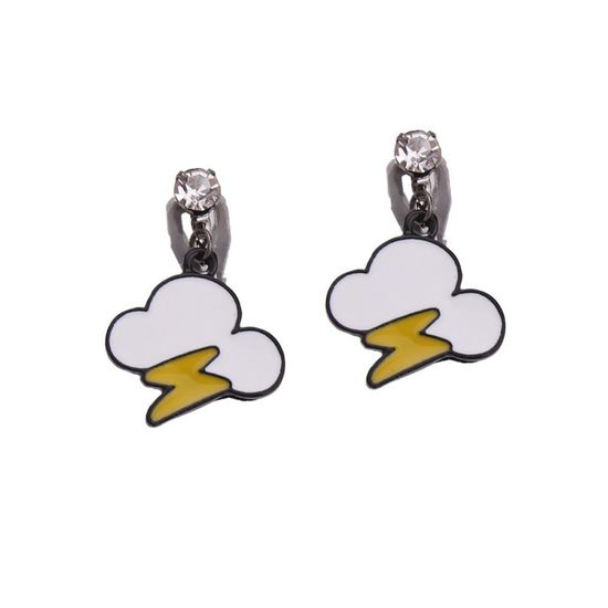 Cloud and Lightning Drop Clip On Earrings